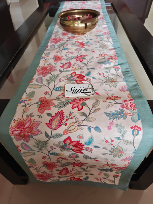 Designer Floral Silk Dining Table Runner 6 seater  Side Table Runners Gift L-72 in, W-12in)