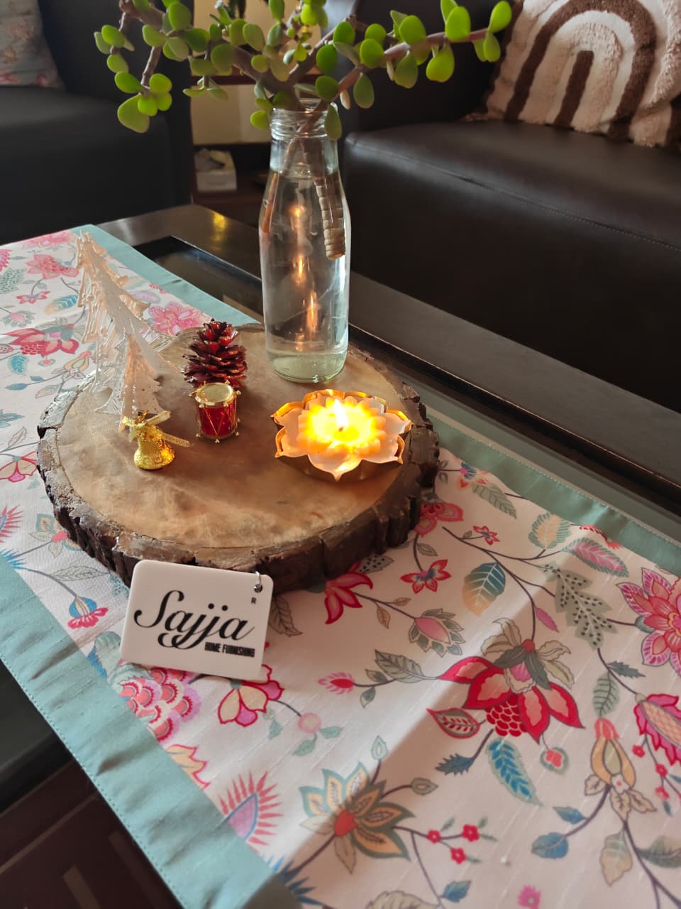 Designer Floral Silk Dining Table Runner 6 seater  Side Table Runners Gift L-72 in, W-12in)