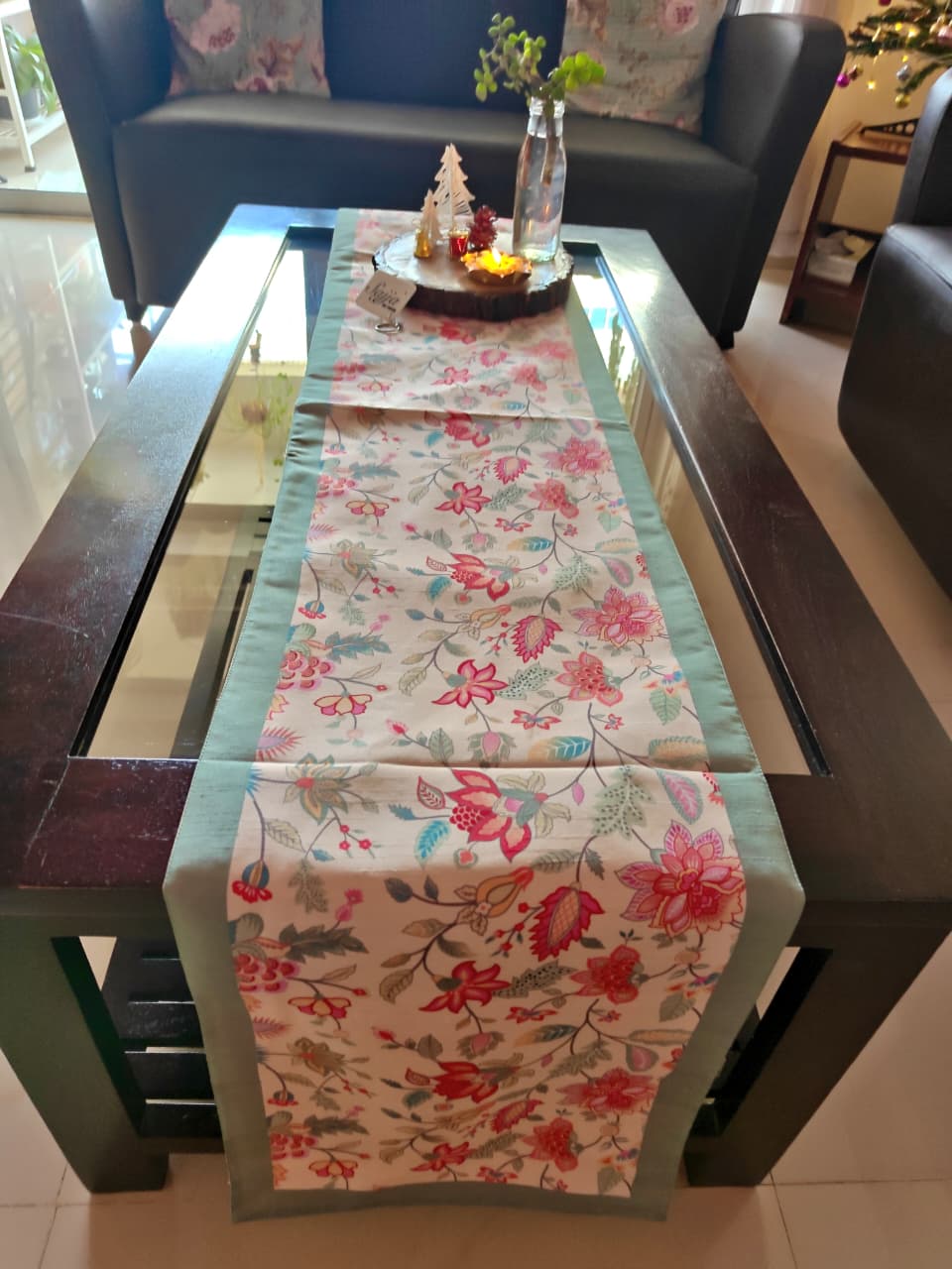Designer Floral Silk Dining Table Runner 6 seater  Side Table Runners Gift L-72 in, W-12in)