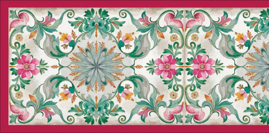 French Renaissance Blush Pink Floral Silk Table Runner (L-48in, W-12in)