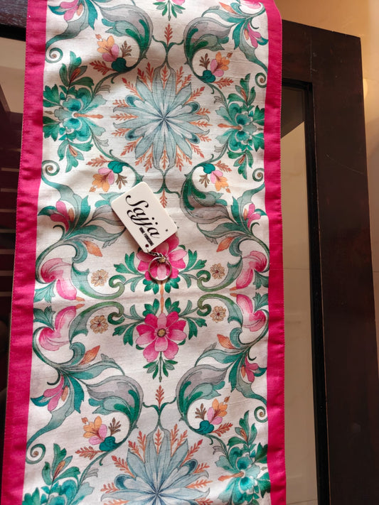 French Damask Motif Dupioni Taffeta Silk Table Runner (L-72in, W-12in)