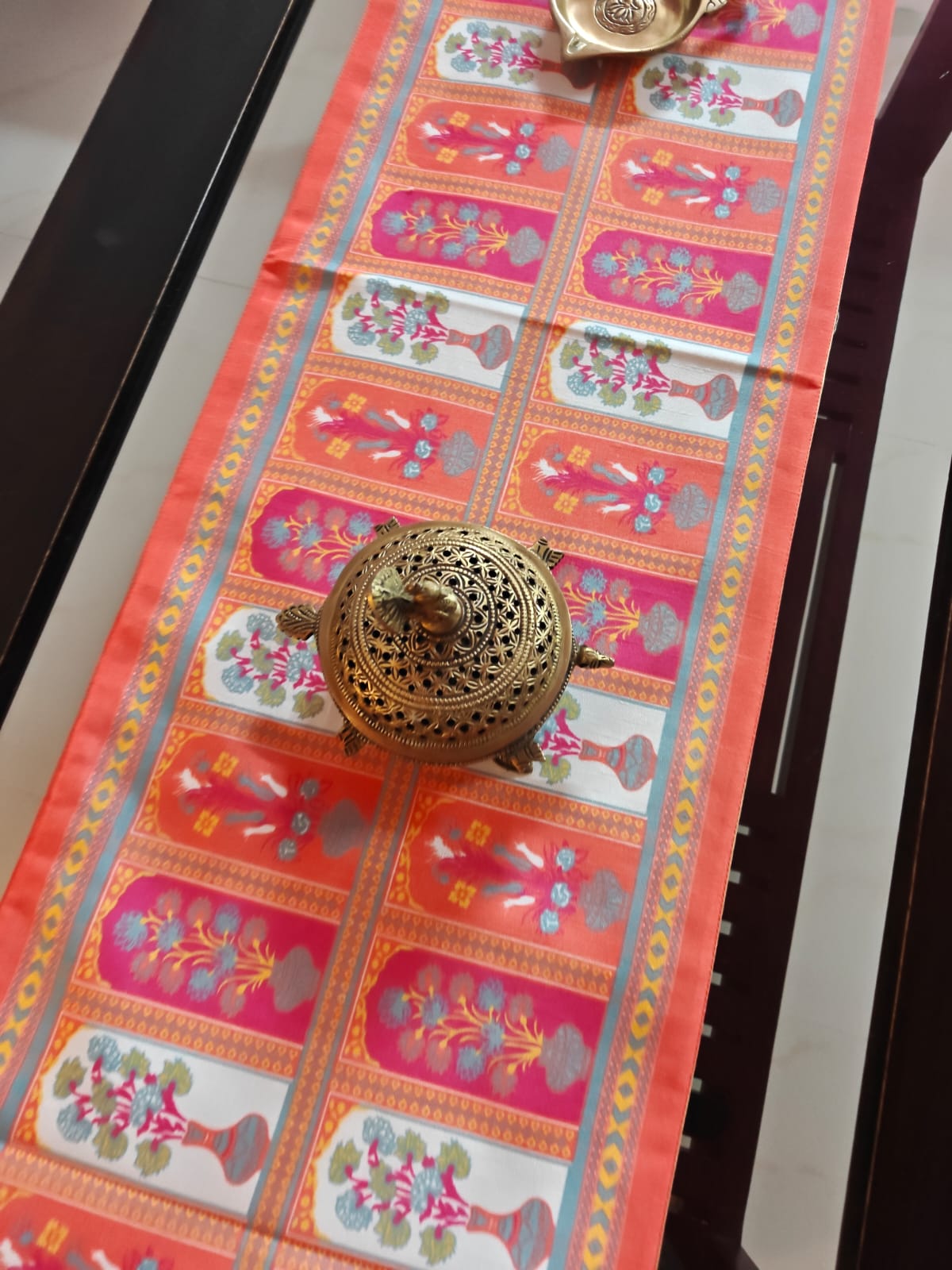 Buddha Art Inspired Silk Dining Table Runner 6 seater Side Table Runners Gift L-72 in, W-12in)