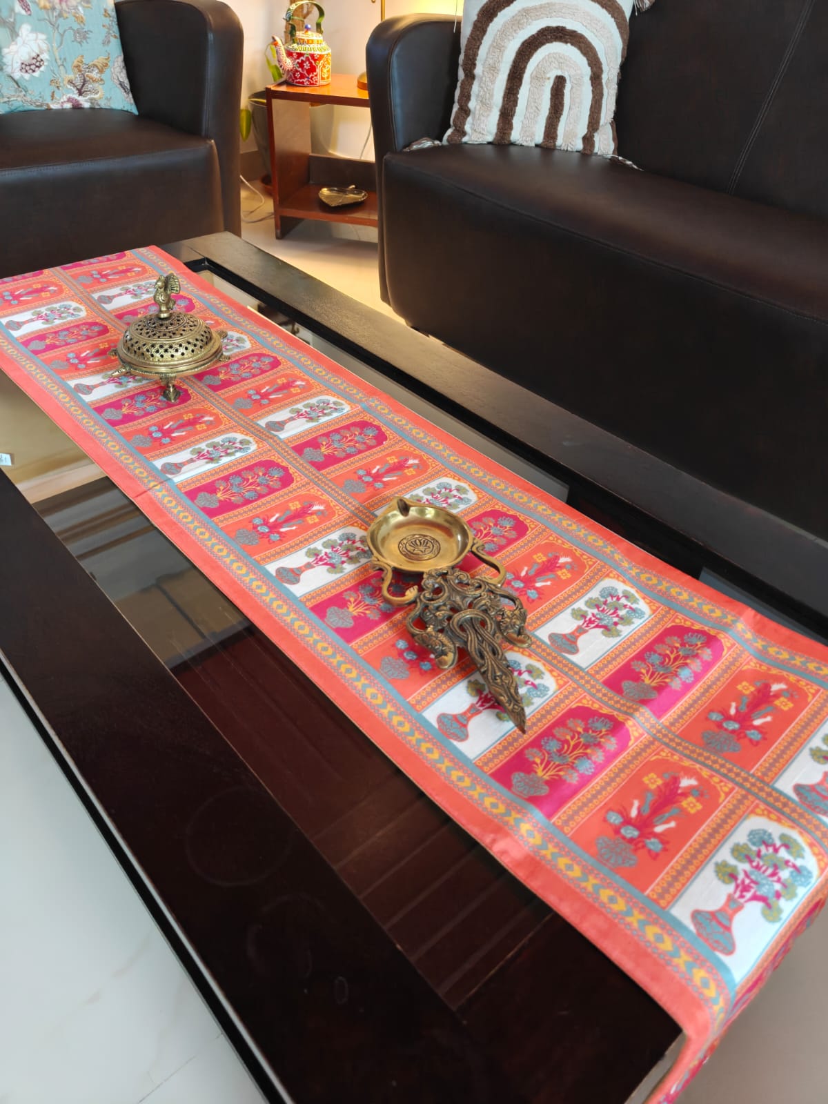 Buddha Art Inspired Silk Dining Table Runner 6 seater Side Table Runners Gift L-72 in, W-12in)