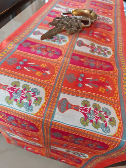 Buddha Art Inspired Silk Dining Table Runner 6 seater Side Table Runners Gift L-72 in, W-12in)