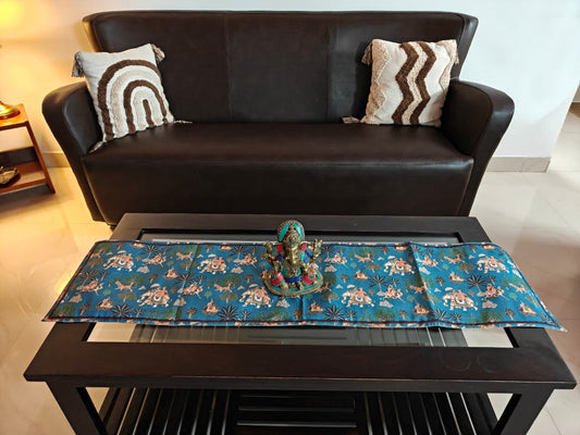 Sajja Enchanting Kamalkari Motif Silk Table Runner (12 x 48 inches) Smaller Table