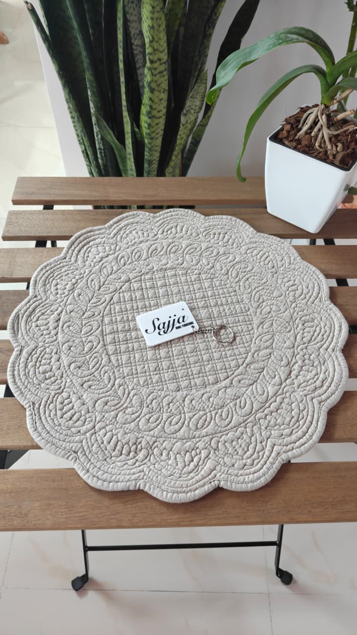 Beige Earthy Floral Cotton Round Oval Table Fabric Decorative Quilted Placemat mat 1 piece