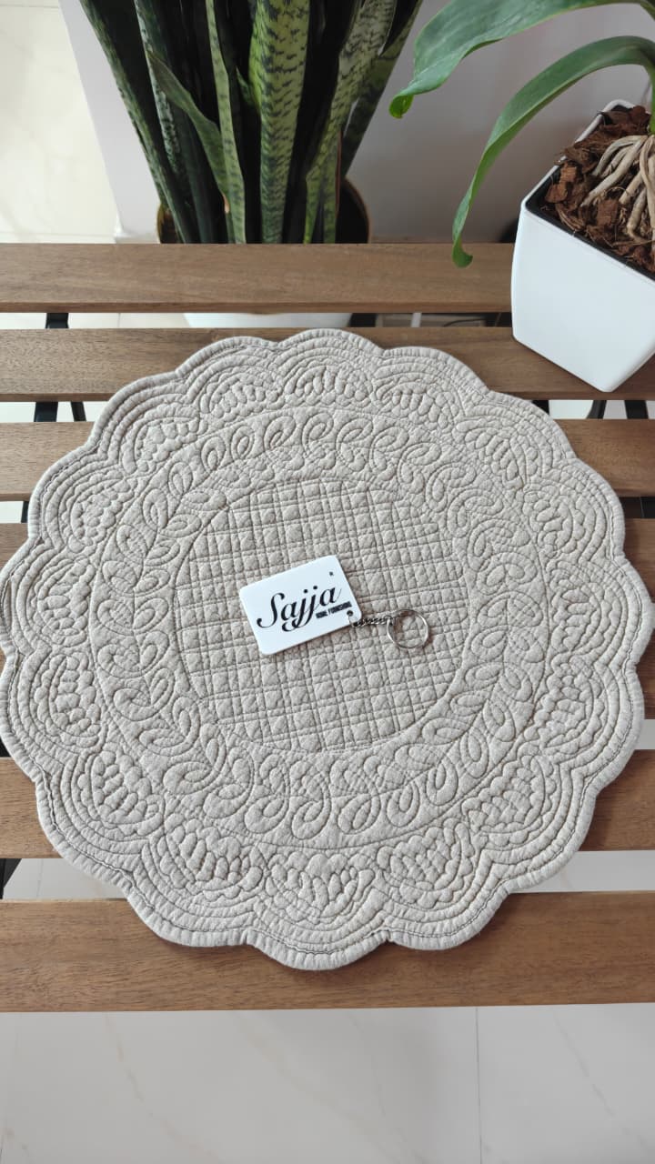 Beige Earthy Floral Cotton Round Oval Table Fabric Decorative Quilted Placemat mat 1 piece
