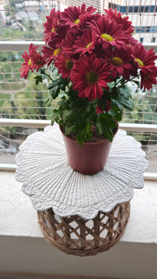 Silver Grey Small Round Quilted Decorative Table Placemat Trivet