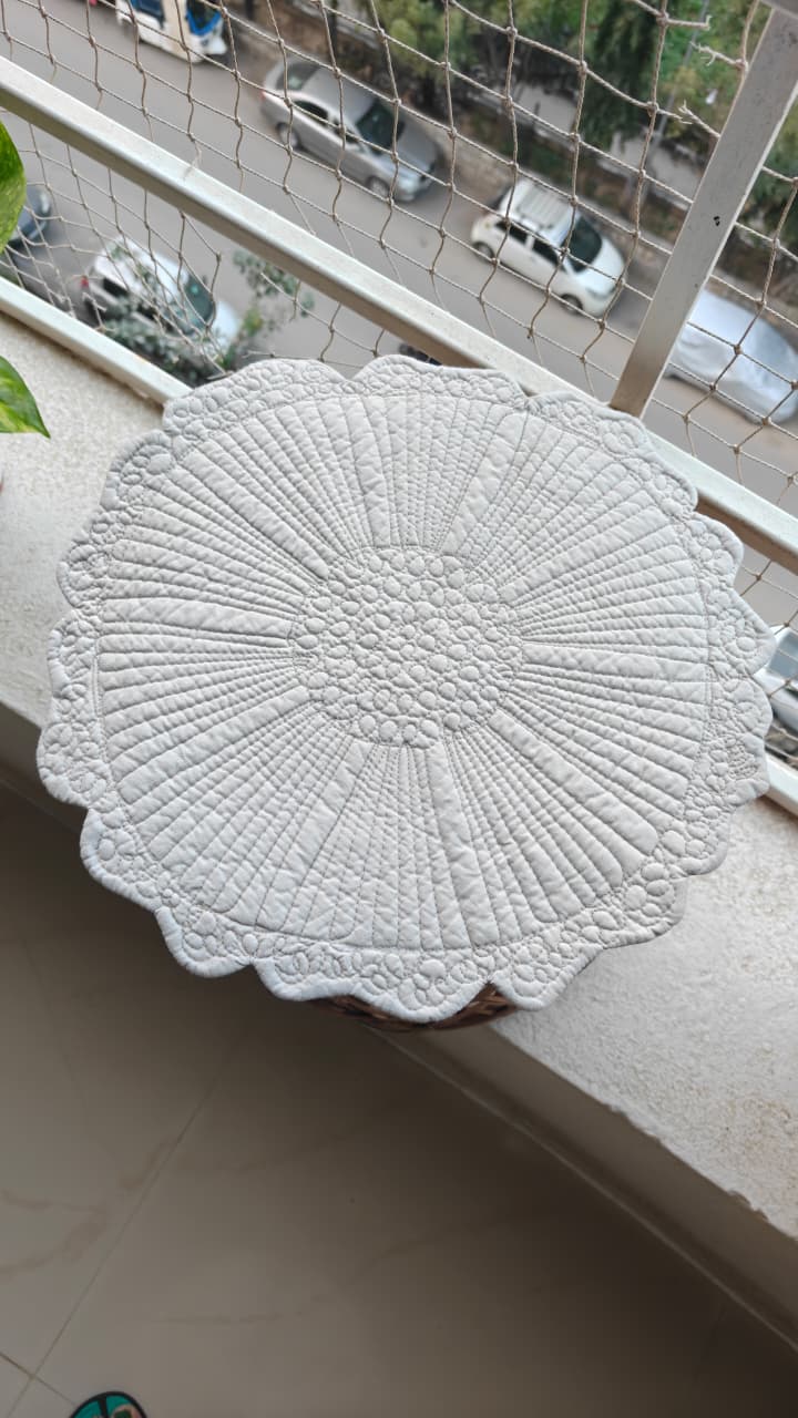 Silver Grey Small Round Quilted Decorative Table Placemat Trivet