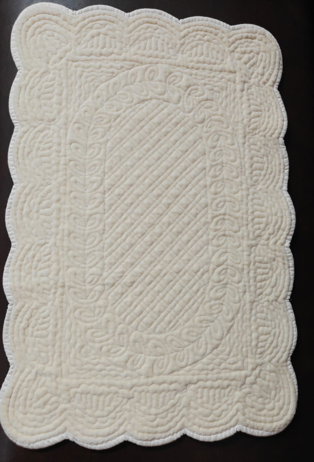 Sajja Ivory  Cream Reversible Velvet Cotton Rectangular Quilted Table Placemat - 1 piece
