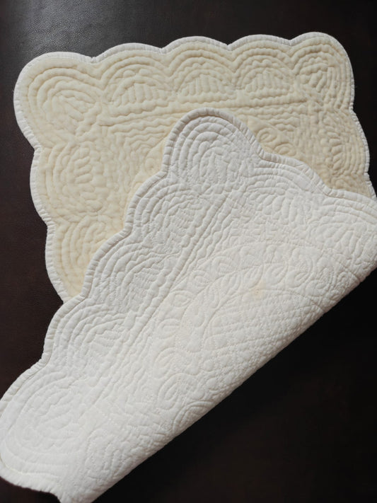 Sajja Ivory  Cream Reversible Velvet Cotton Rectangular Quilted Table Placemat - 1 piece
