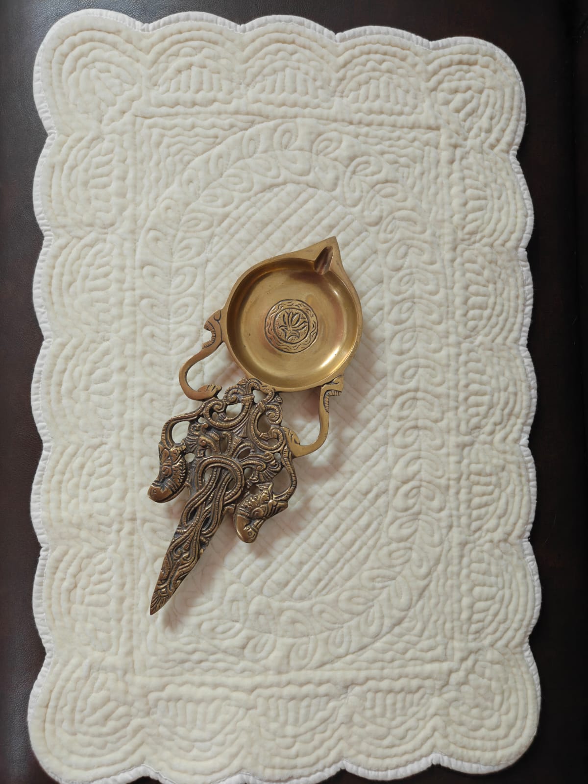 
Sajja Ivory  Cream Reversible Velvet Cotton Rectangular Quilted Table Placemat - 1 piece
