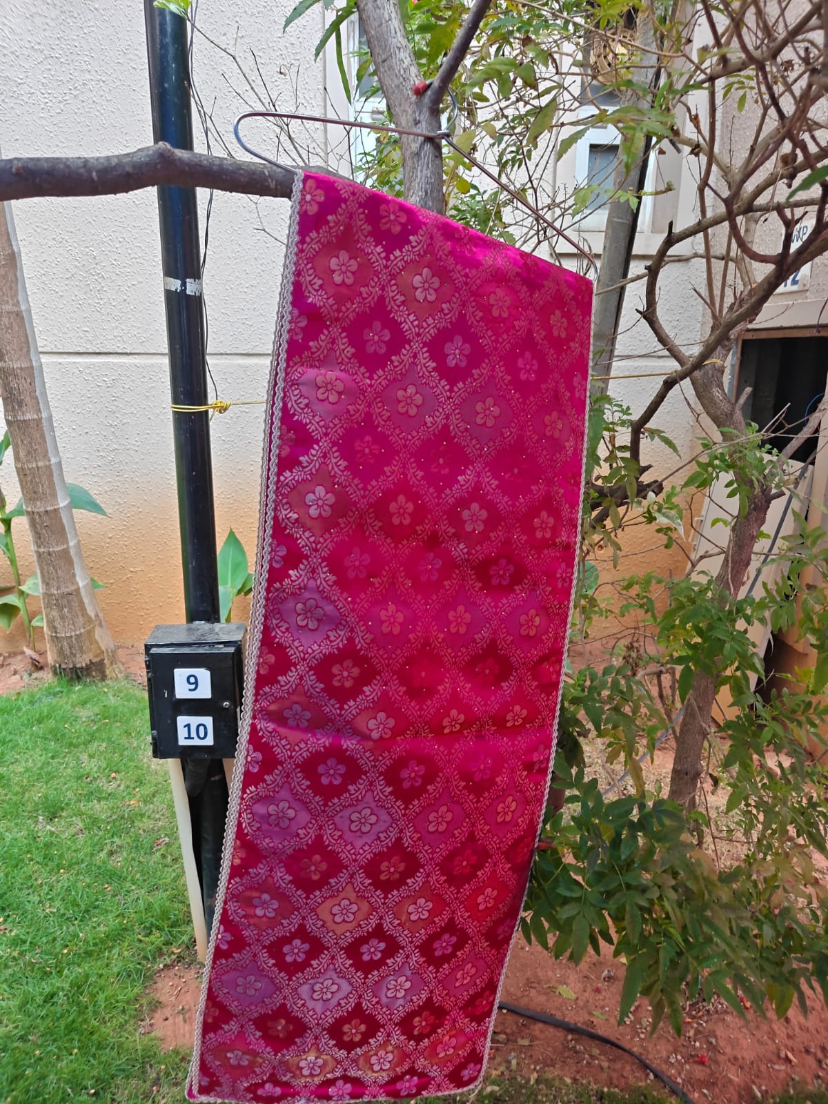 Real Banarasi Brocade Raw Dupion Silk Rani Pink Bandhej Table Runner | Luxury Table Décor by Sajja