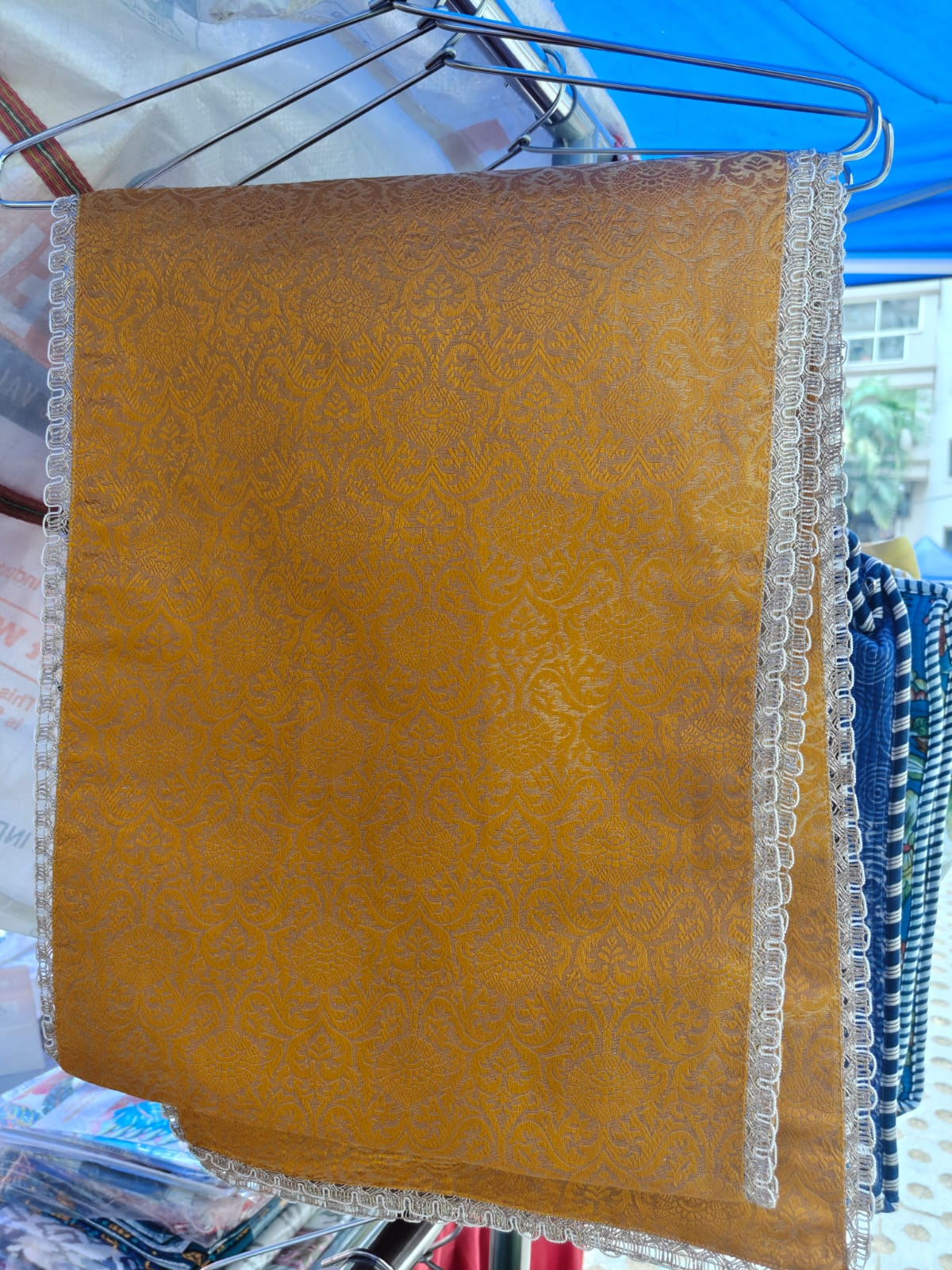 Real Banarasi Brocade Raw Dupion Silk Yellow Bandhej Table Runner | Luxury Table Décor by Sajja