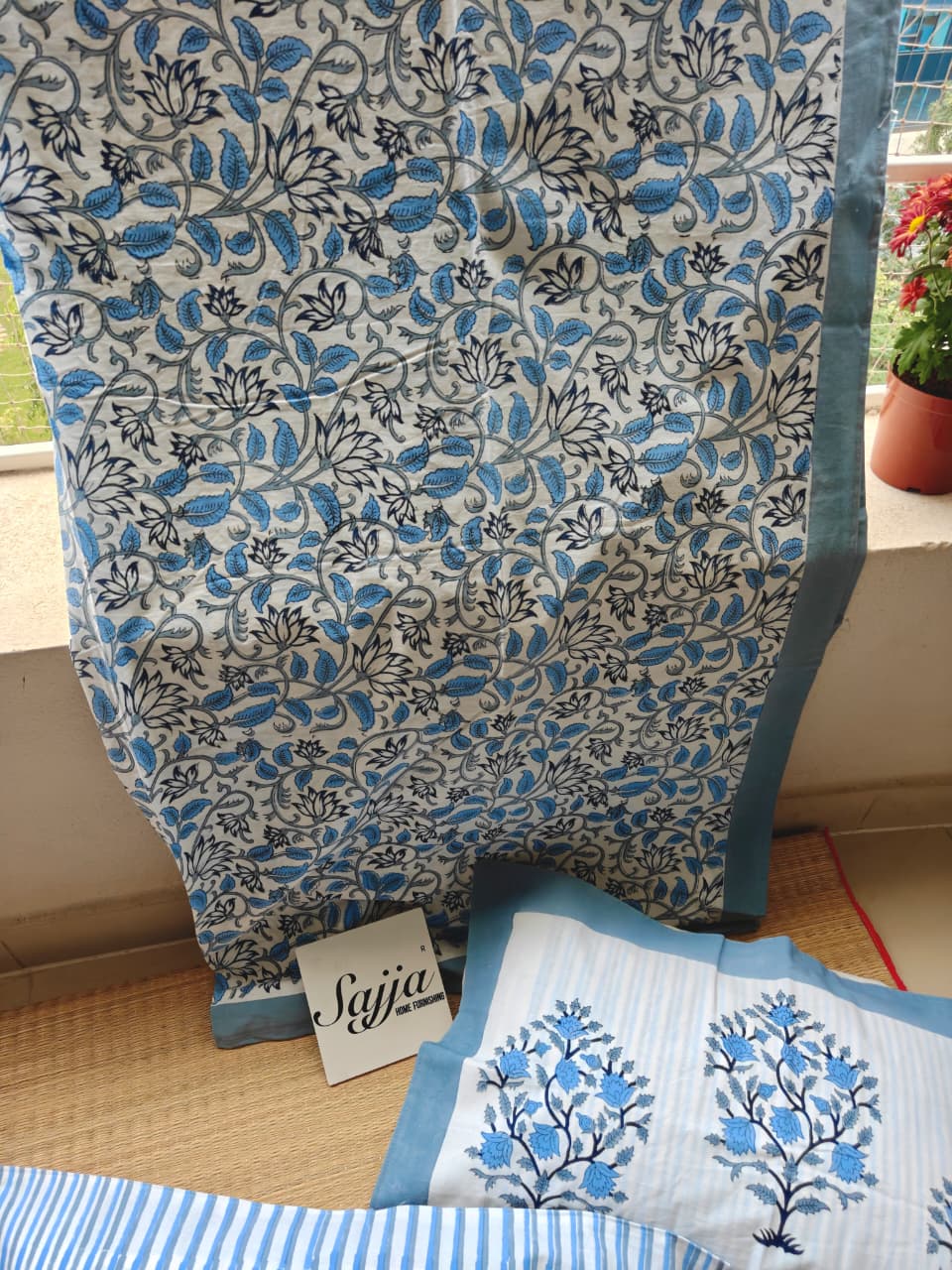 Buy Premium South Cotton Mughal Floral Hand block Double Bedsheet King 9 feet x 9 feet