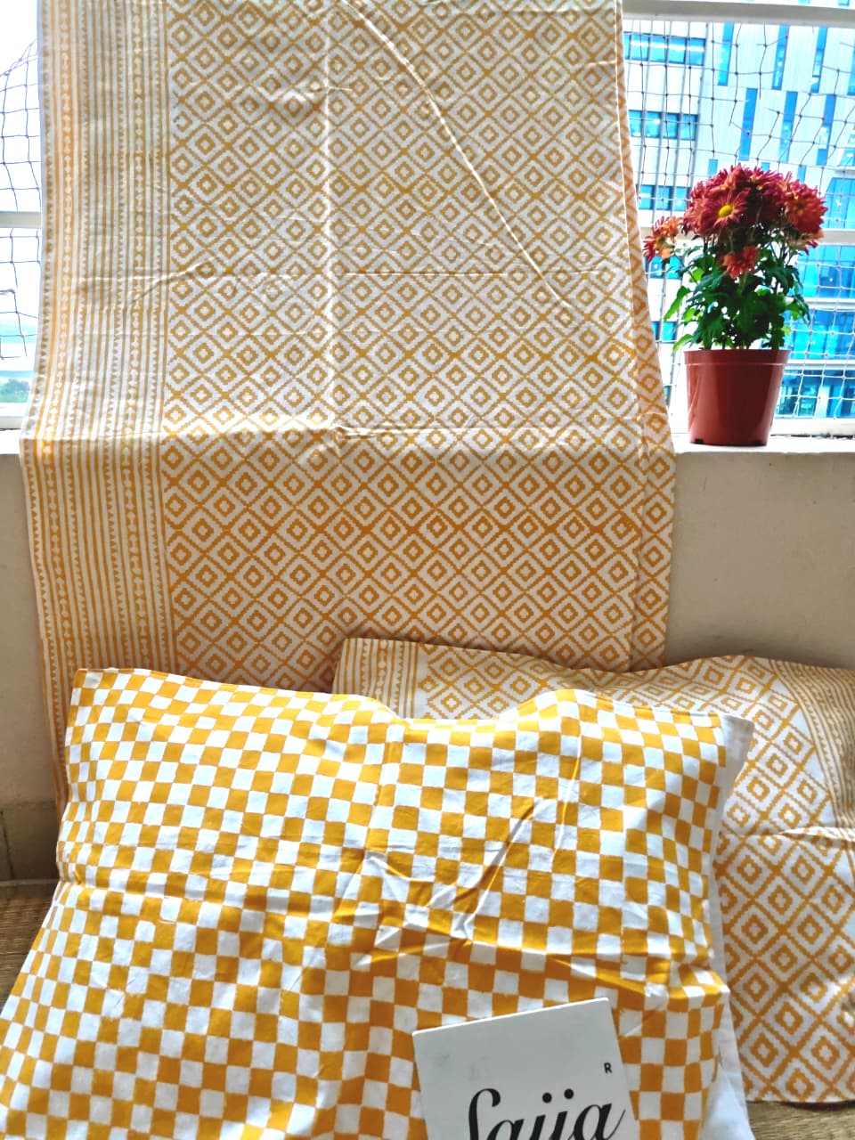 Designer Sunflower Yellow Elegance Collection Cotton King Double Bedsheet