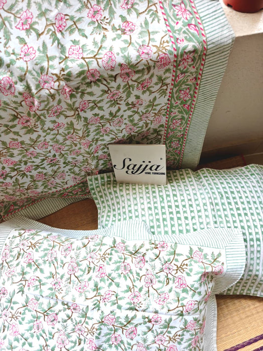 Designer Phool Hand block Premium Cotton King Bedsheet 9 x 9 feet