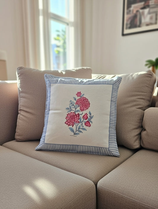 Hand block Blue Phool Premium Cushion Covers cotton 16 x 16 inches