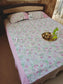 Duck Cotton Pink Floral King Size With Solid Border Double Bedcover with 2 Pillow Covers