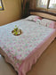 Duck Cotton Pink Floral King Size With Solid Border Double Bedcover with 2 Pillow Covers