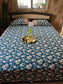 English Blue Floral Cotton King Size With Solid Border Double Bedcover with 2 Pillow Covers 