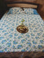 Signature Sajja Blue Floral Cotton King Size With Solid Border Double Bedcover with 2 Pillow Covers