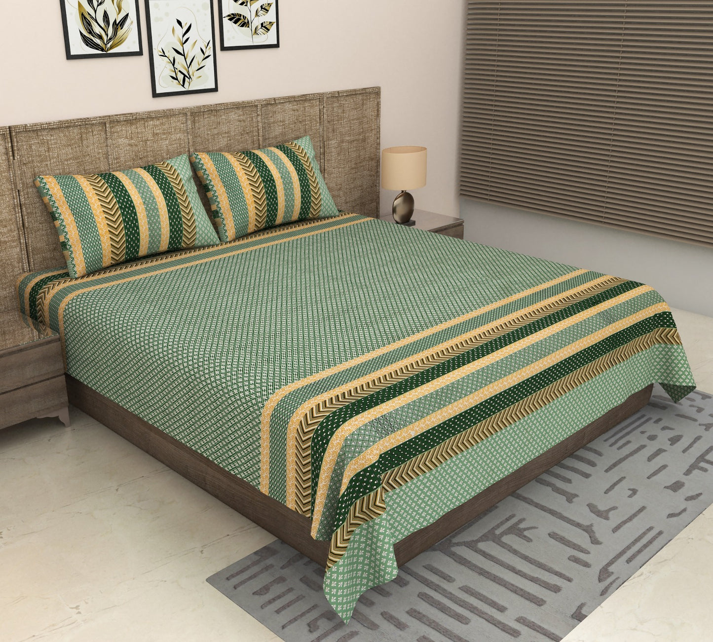 Blissful Slumber Super King Green Cotton Pure Cotton Soft Double Bed Bedsheet 9f x 9f