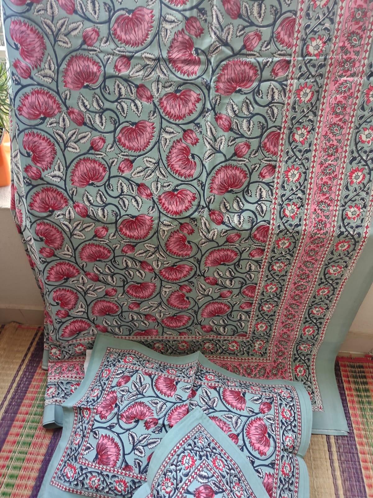 Heritage Vintage Ash Pink Cotton Floral Double Bedsheet King (9 feet x 9 feet)