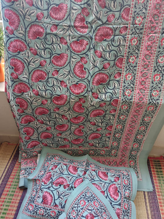 Heritage Vintage Ash Pink Cotton Floral Double Bedsheet King (9 feet x 9 feet)