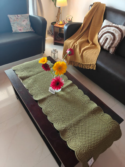 English Forest Green Quilted Table Runner Cover (L-54in, W-17in) for Foyer Centre, Side Table