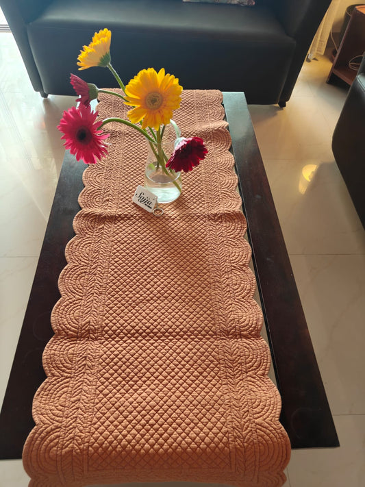 Organic Cotton Reversible Terracotta Quilted Table Runner Cover (L-54in, W-18in)