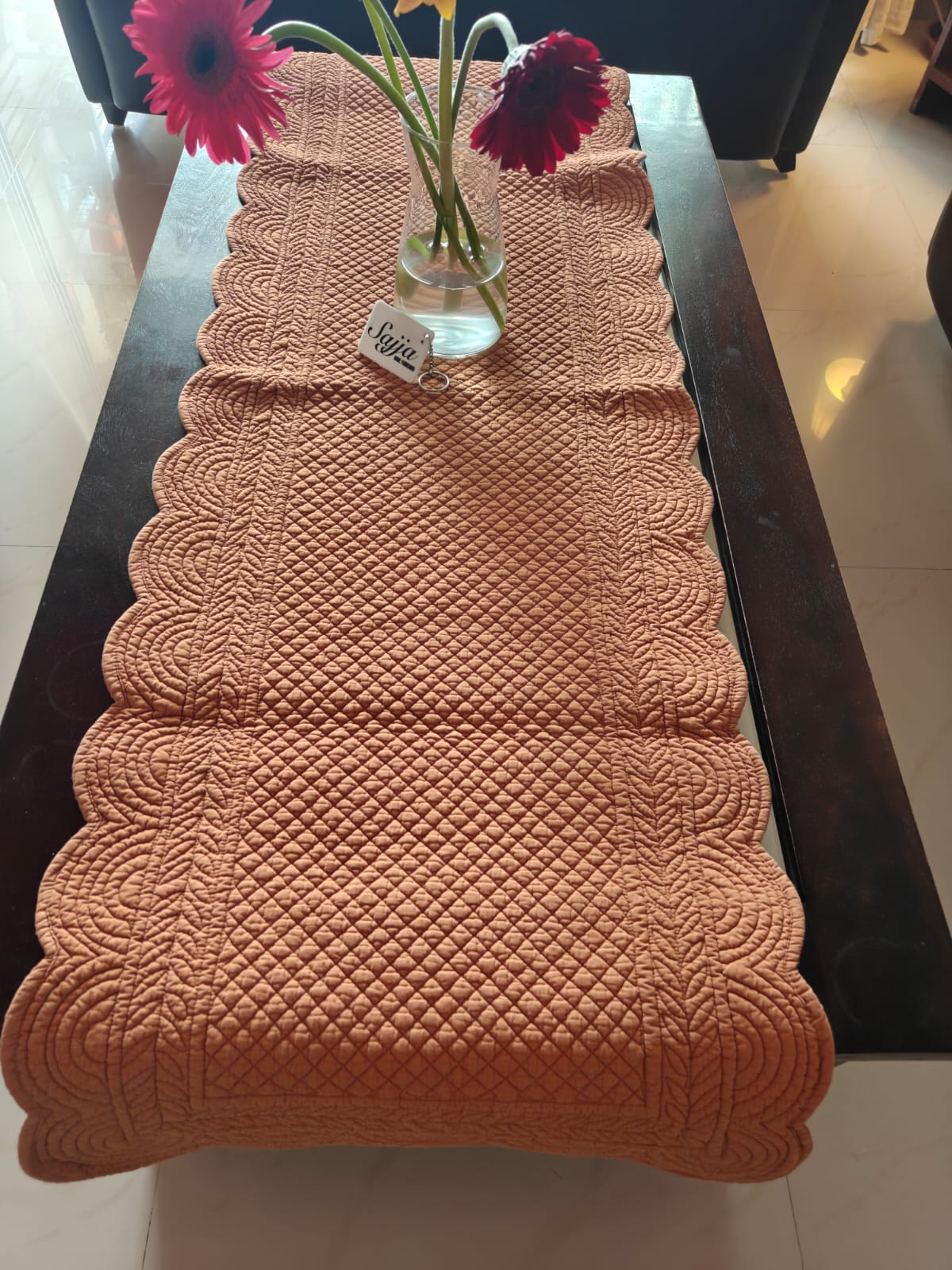 Organic Cotton Reversible Terracotta Quilted Table Runner Cover (L-54in, W-18in)