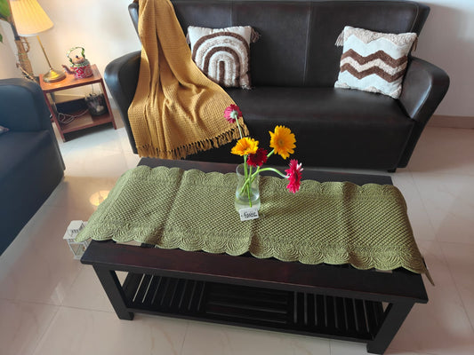 English Forest Green Quilted Table Runner Cover (L-54in, W-17in) for Foyer Centre, Side Table