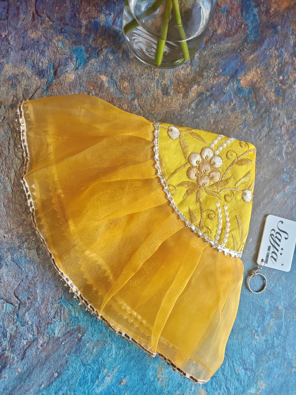 Decorative Yellow Silver Golden Organza Gota Patti Thalposh/Thali Cover