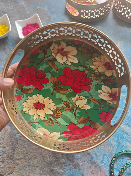 Decorative Gulab Rose Metal Tray| Gifting | Decor (8 x 8 inches)