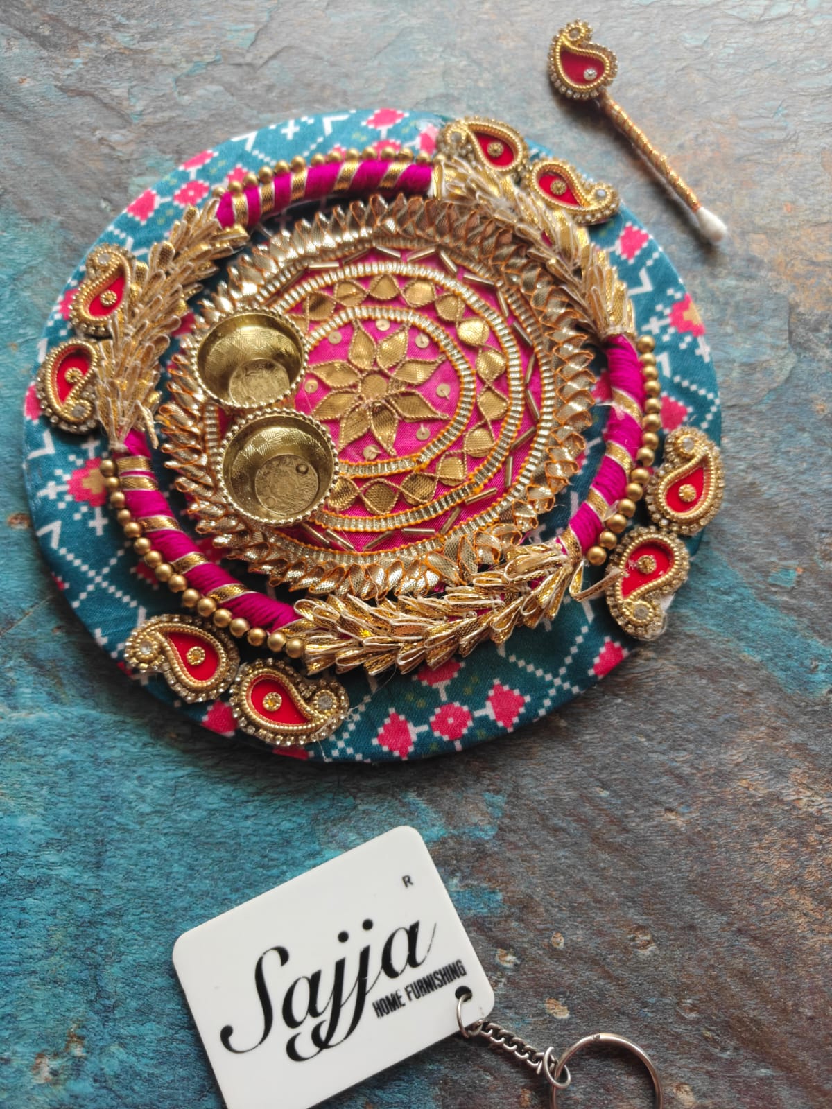 Gota Patti Roli Chawal Platter with Tilak Stick | Diwali Decoration Festive Centre piece Decor | Gift