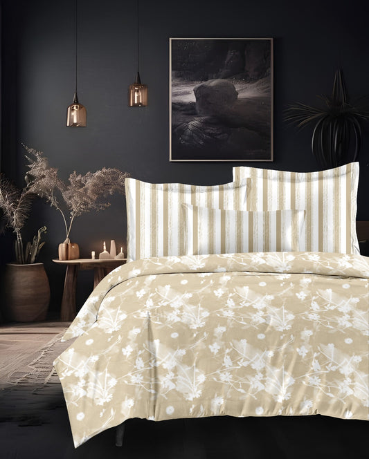 Designer Luxury Living Cotton Beige Gold Super King Double Bedsheet 9 feet x 9 feet