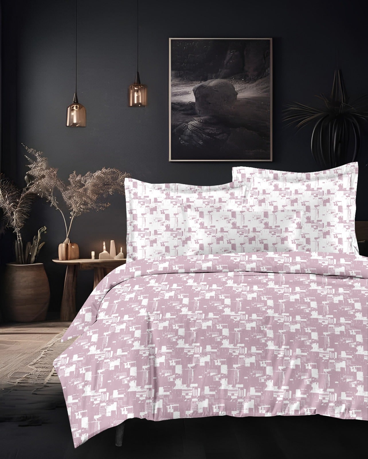 Designer French Luxury Living Cotton Modern Blush Rose Gold King Double Bedsheet 9 feet x 9 feet