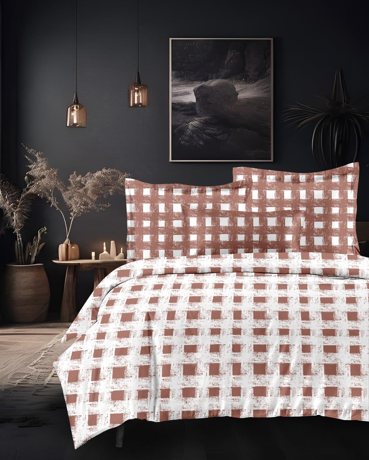 Designer French Luxury Living Cotton Brown Super King Double Bedsheet 9 feet x 9 feet