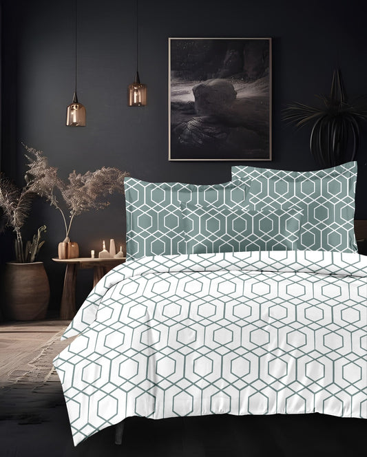Modernistic Luxury Living Cotton Green Floral King Double Bedsheet 9 feet x 9 feet