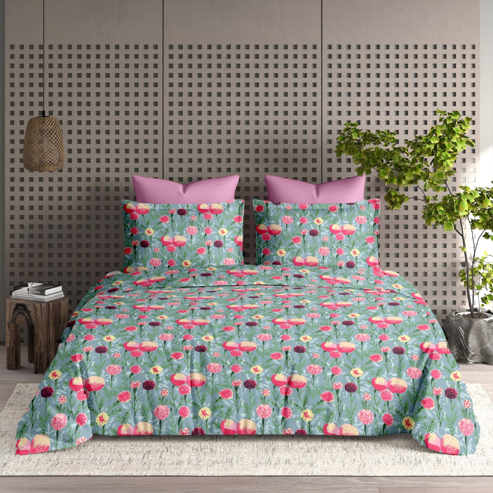 Premium Opulence Cotton Multicolour Floral Bedsheet 108 inches x 108 inches