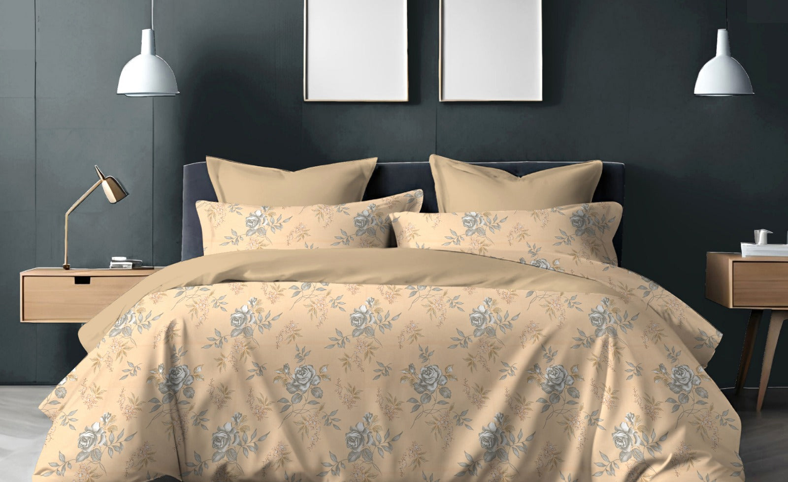 Rich Soothing Peach Brown Floral Double Bedsheet Queen