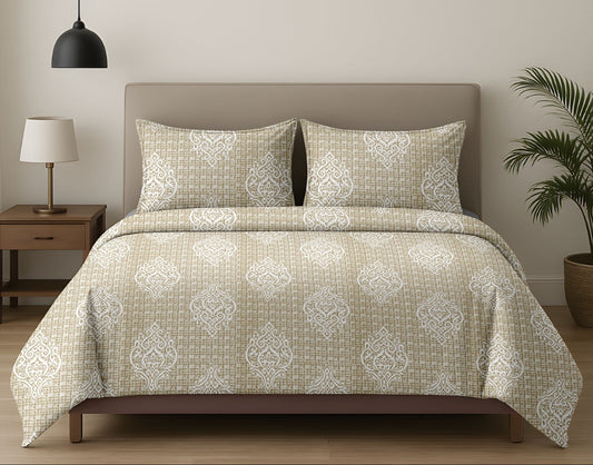 Tang Dynasty inspired Damask Pattern Beige Double Bedsheet Queen 90 x100 inches