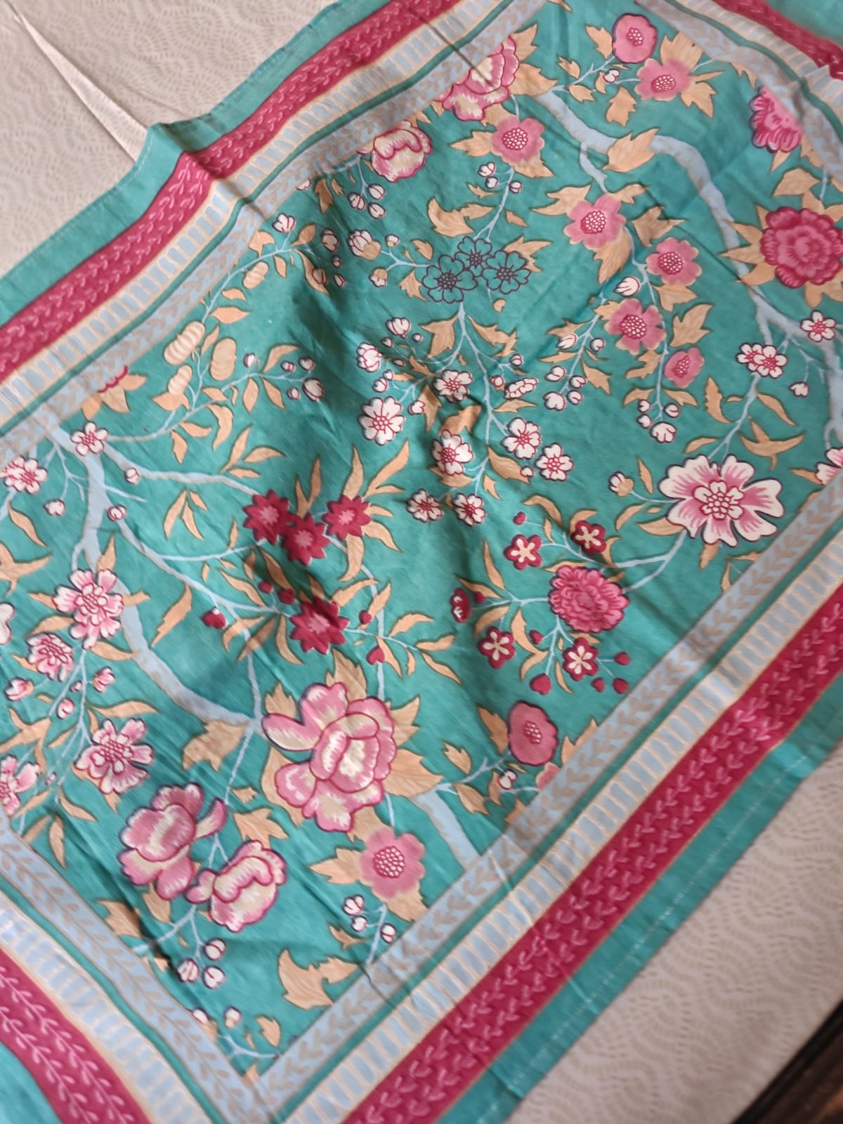 Hand block Print Pure Cotton Teal Abstract Pattern Single Bedsheet (60 x 90in)