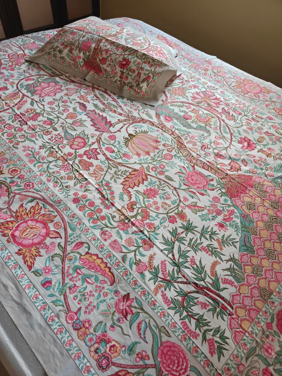 Sajja Tree Of Wishes Handblock Pure Cotton Single Bedsheet (60 x 90in)