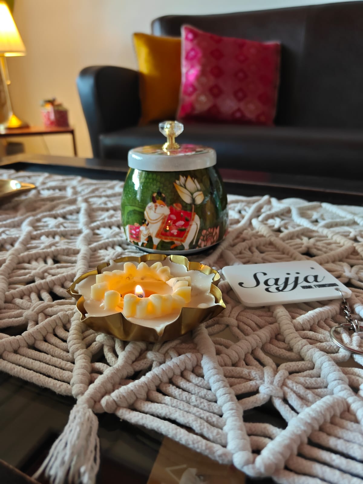 Buy Sajja Green Khamdhenu Pichwai Jar Storage container Thamboolam gift 