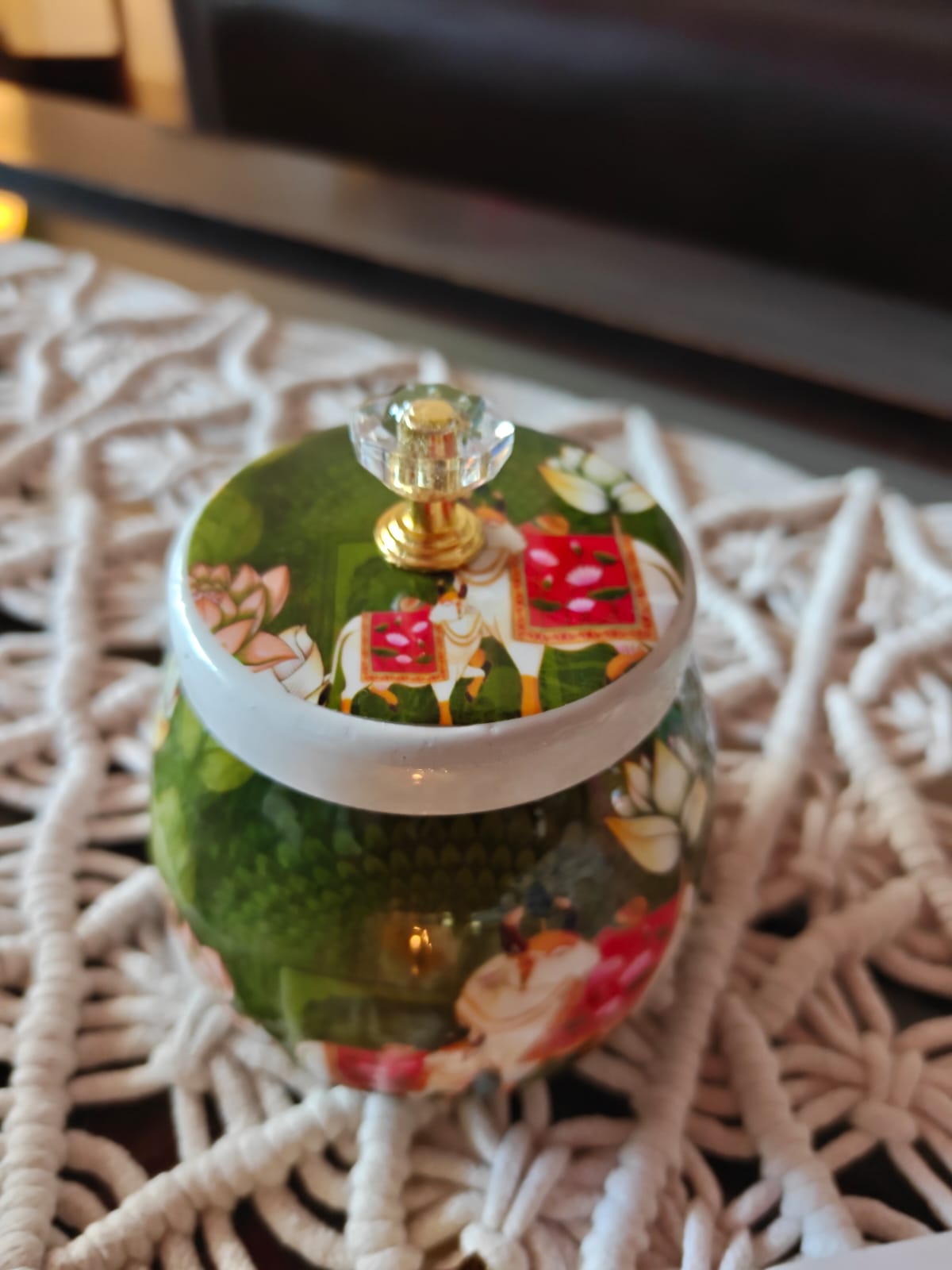 Buy Sajja Green Khamdhenu Pichwai Jar Storage container Thamboolam gift 