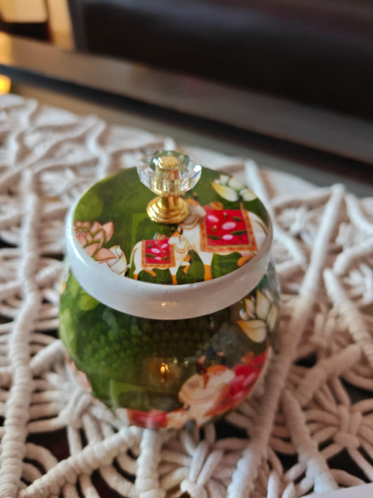 Buy Sajja Green Khamdhenu Pichwai Jar Storage container Thamboolam gift 