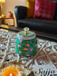 Teal Round Pichwai Jar With Gold plated Lid (4x4 x2 ") | Storage Metal container | Dry Fruit Jar