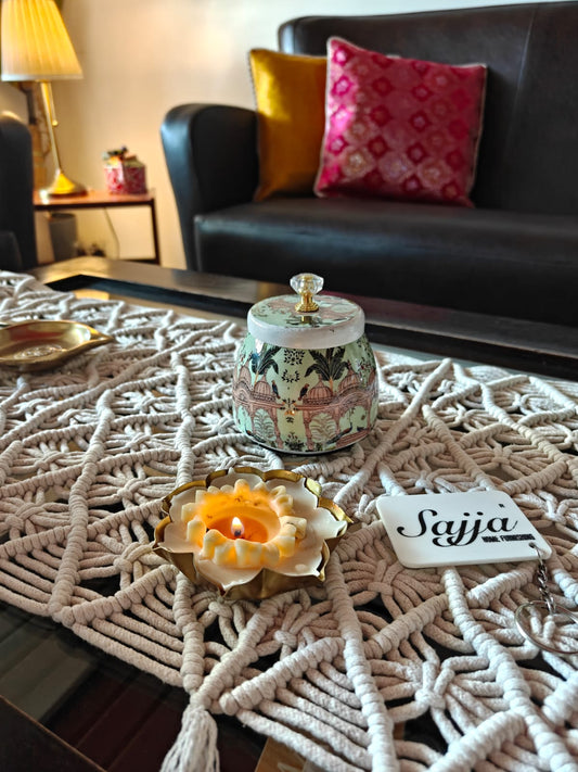 Sage Bright Iridescent Peacock Pichwai Jar with Lid (4x4x2 ")  Gift Jar | Thamboolam gift